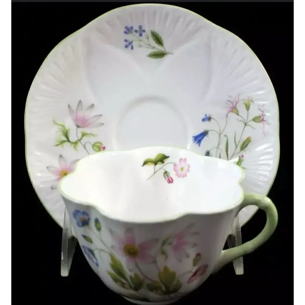Shelley WILD ANEMONE Flat Cup & Saucer Dainty Shape Bone China 13977